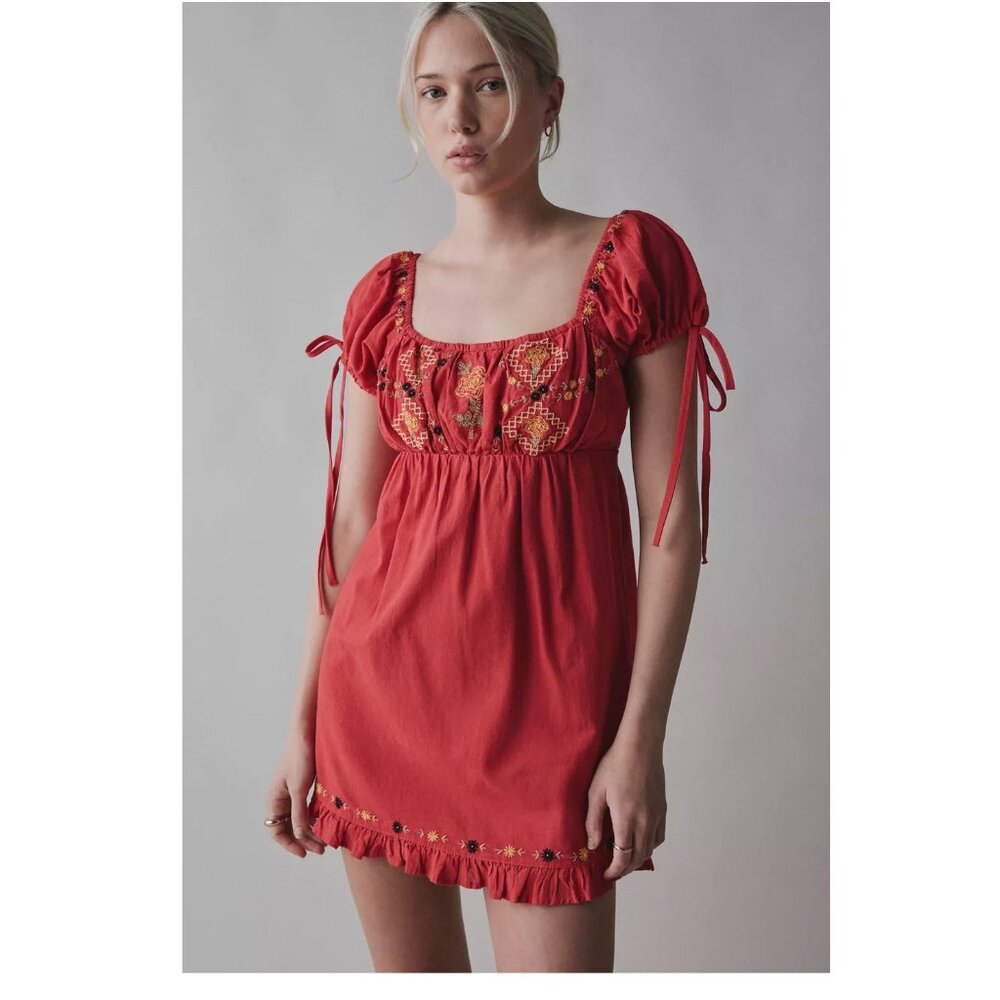 Kimchi Blue Marcella Embroidered Tie-Back Babydoll Mini Dress